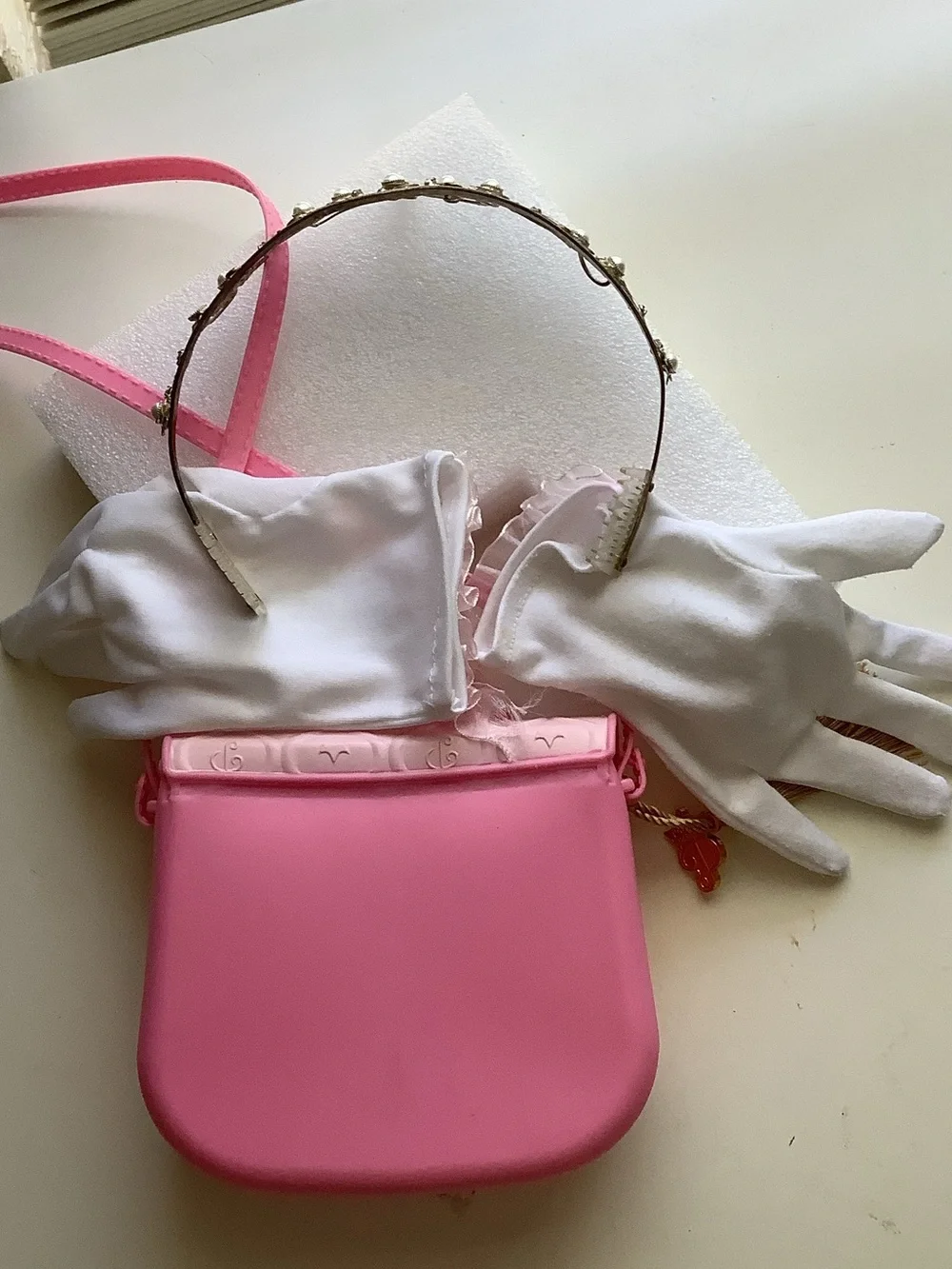 Pink Princess Crossbody Purse for Kids with Matching Gloves and Tiara